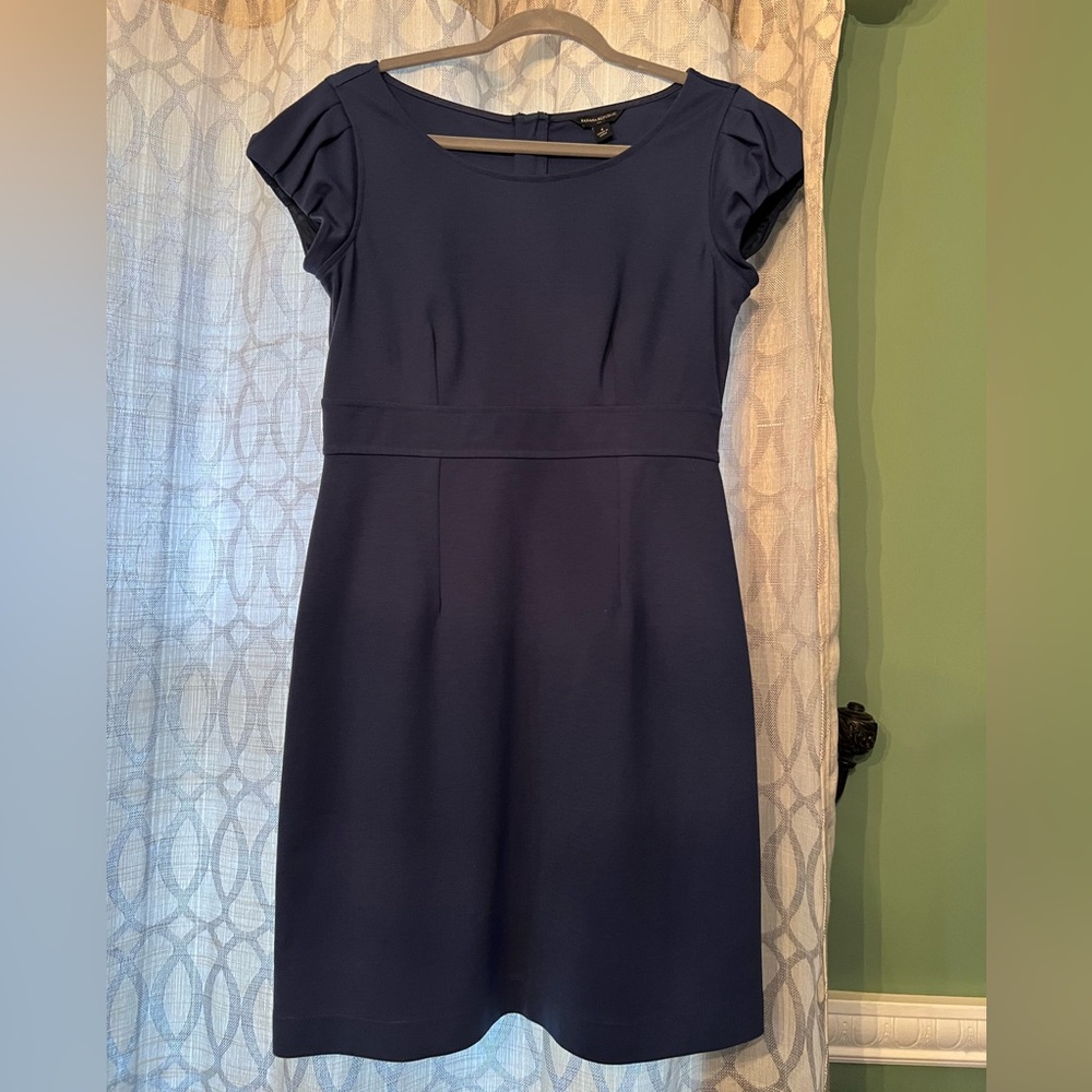 Banana Republic Navy Blue Sheath Midi Dress with Flutter Cap Sleeves